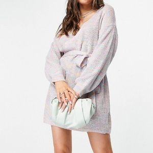 ASOS Rainbow Wrap Sweater Cardigan Knit Dress Top  S
